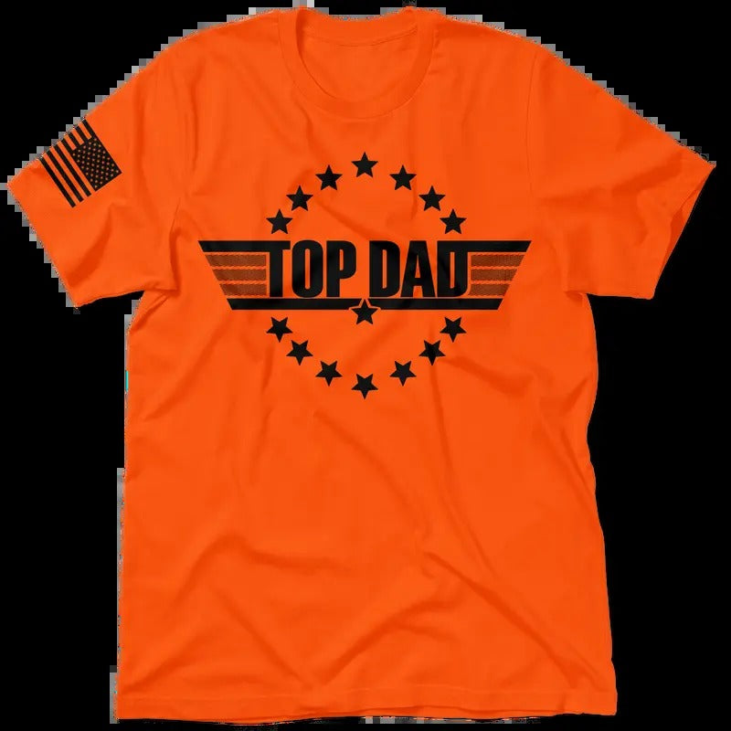 Top Dad Hi Visibility Safety Orange T-Shirt Jersey Men's 30-Day Guarantee Quality Cotton/Poly Blend with Blue Collar