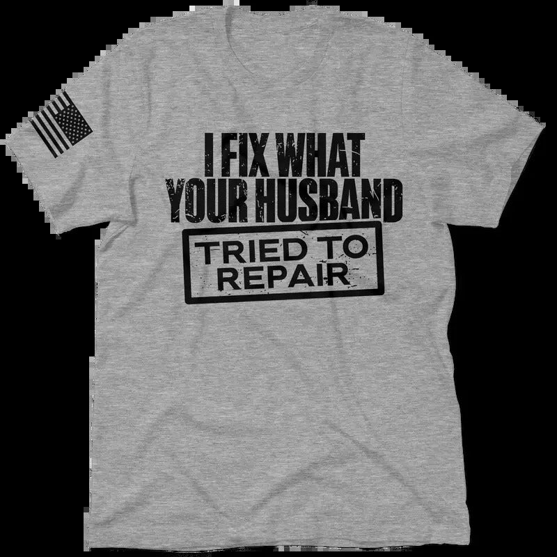 Tried To Repair Heather Gray T-Shirt Jersey Men's 30-Day Guarantee Quality Cotton/Poly Blend with Blue Collar