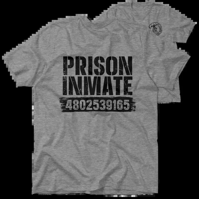 Prison Inmate Heather Gray T-Shirt Jersey Men's 30-Day Guarantee Quality Cotton/Poly Blend with Blue Collar