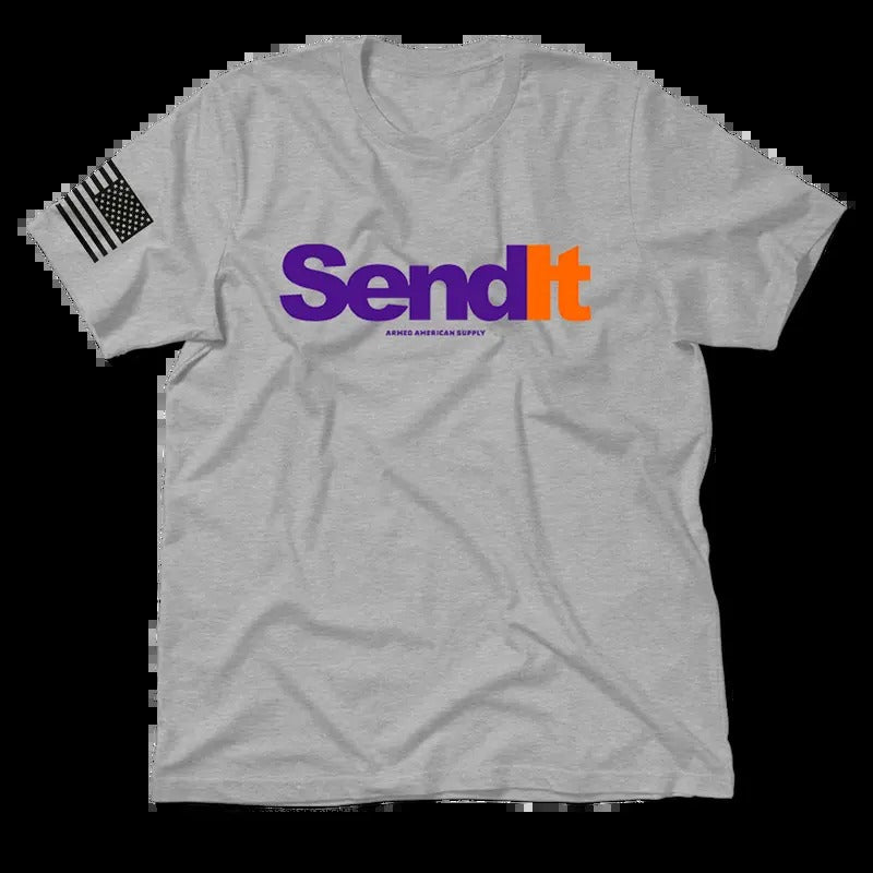 Send It Heather Gray T-Shirt Jersey Men's 30-Day Guarantee Quality Cotton/Poly Blend with Blue Collar