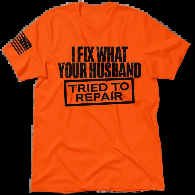 Tried To Repair Hi Visibility Safety Orange T-Shirt Jersey Men's 30-Day Guarantee Quality Cotton/Poly Blend with Blue Collar