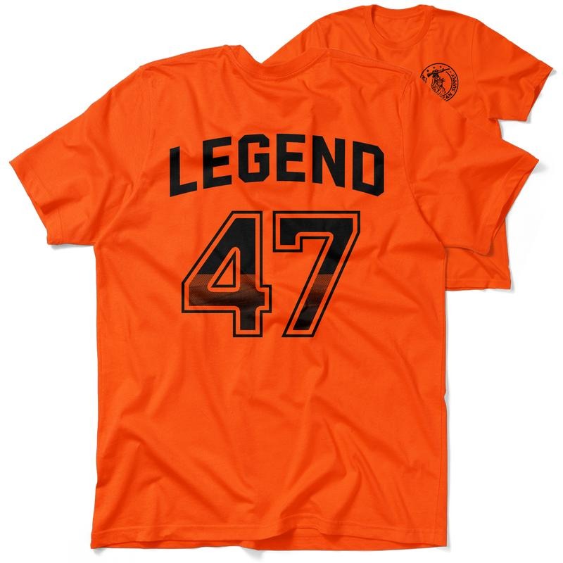 47 Legend Hi Visibility Safety Orange T-Shirt Jersey Men's 30-Day Guarantee Quality Cotton/Poly Blend with Blue Collar