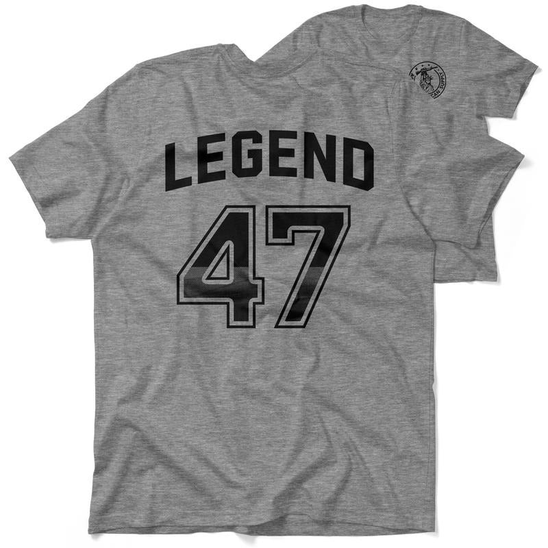 47 Legend Heather Gray T-Shirt Jersey Men's 30-Day Guarantee Quality Cotton/Poly Blend with Blue Collar
