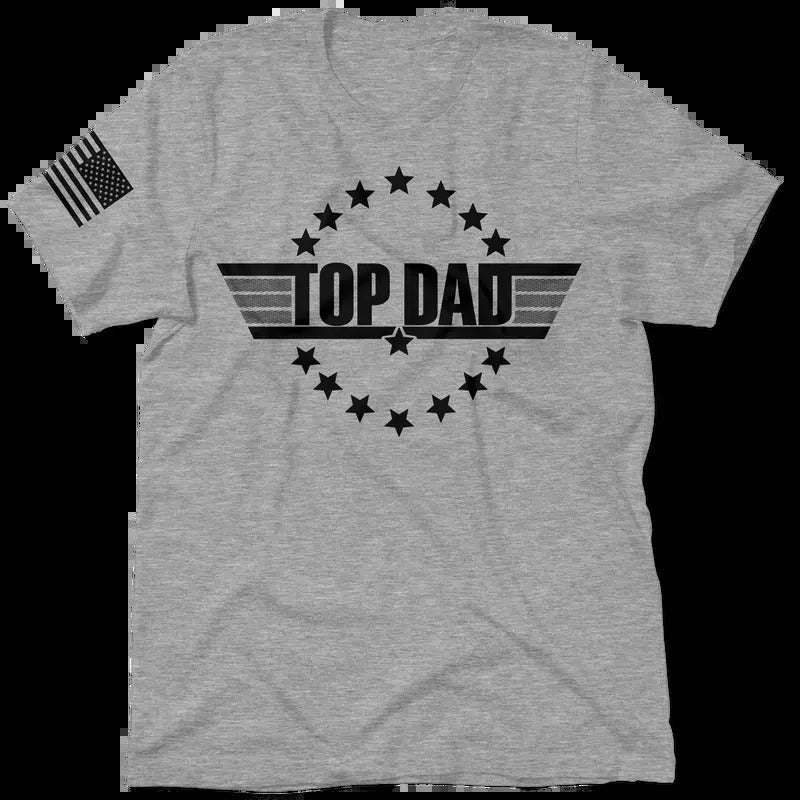 Top Dad Heather Gray T-Shirt Jersey Men's 30-Day Guarantee Quality Cotton/Poly Blend with Blue Collar