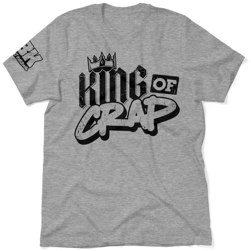 FBK King Of Crap Heather Gray T-Shirt Men's 30-Day Guarantee Quality Cotton/Poly Blend with Blue Collar