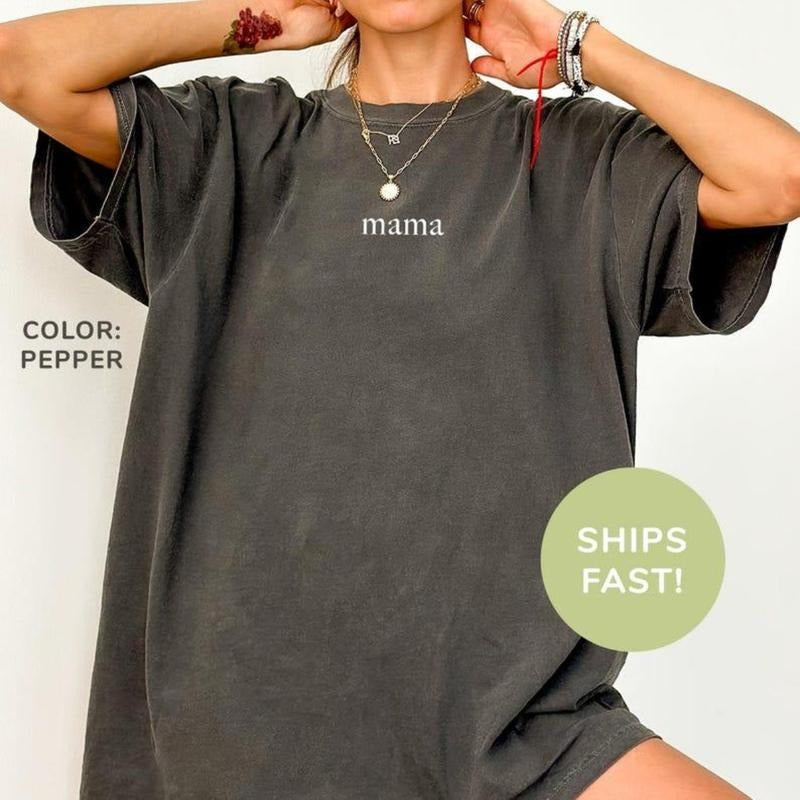 Comfort Colors Mama Shirt - Unisex Classic Fit Crew Neck Short Sleeve Tee 100% Cotton, 50/50 Cotton/Polyester, Mother's...