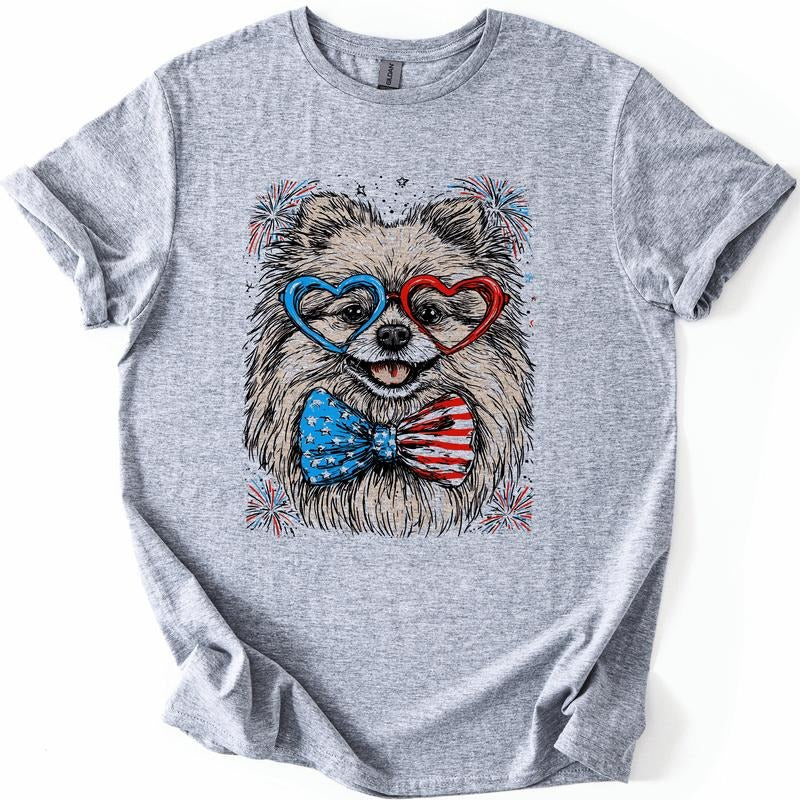 Pomeranian Patriotic Dog, USA, America, Pet Lover, 4th of July, Soft Style T-Shirt, Soft Style Tee, Women's Graphic...