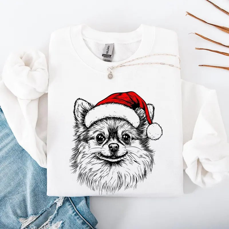 Pomeranian, Santa, Dog, Christmas, Dog Lover, Pet Sweatshirt, Crew Neck, Women's, Crewneck Shirt Hoodie | PrintMintTees.com
