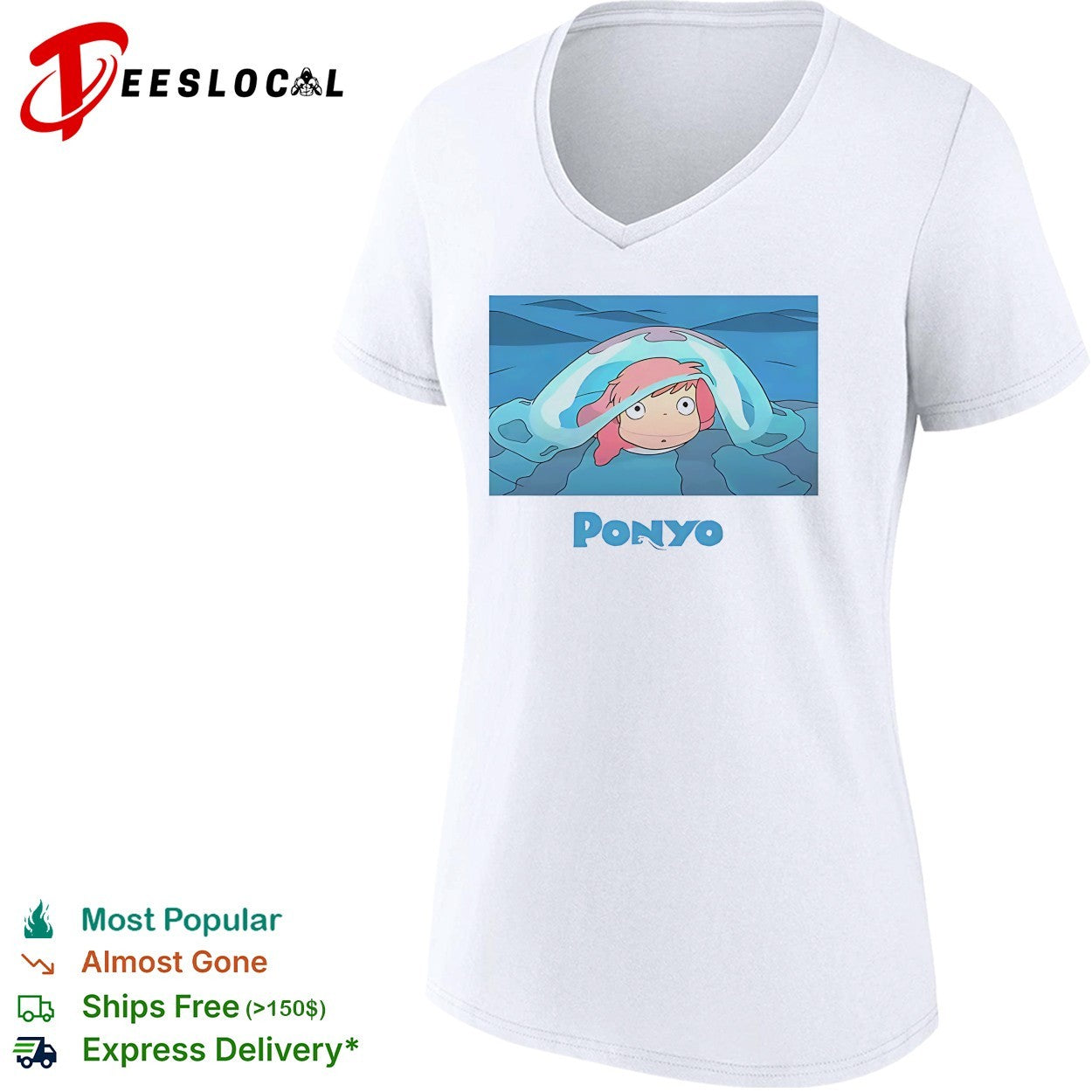 Ponyo peeking out of ocean wave bubble shirt