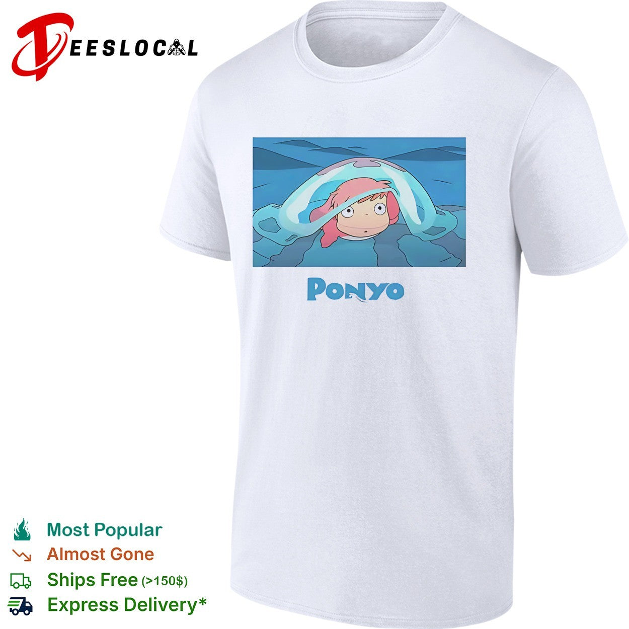 Ponyo peeking out of ocean wave bubble shirt