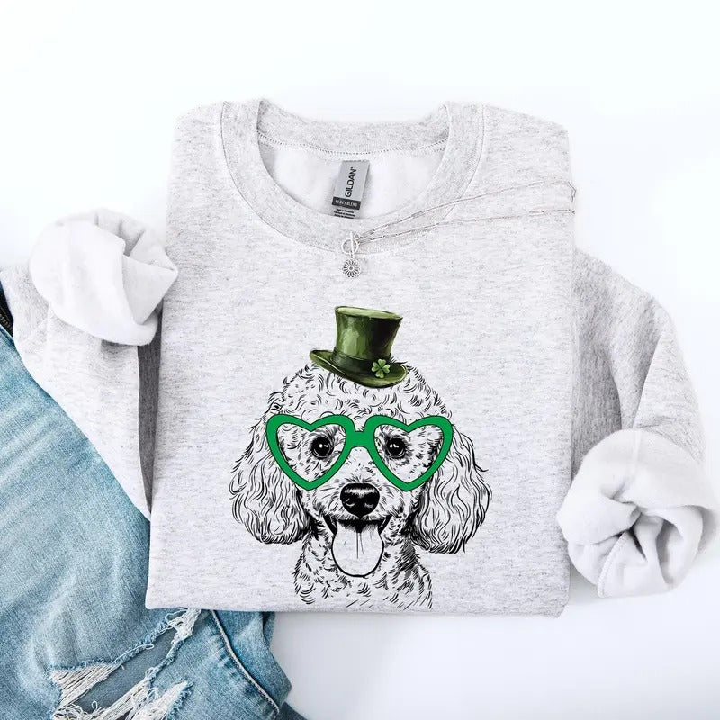 Poodle, Adorable Dog, St Patrick's Day, Lucky, Irish Sweatshirt, Crew Neck, Women's, Crewneck T-Shirts, Hoodie