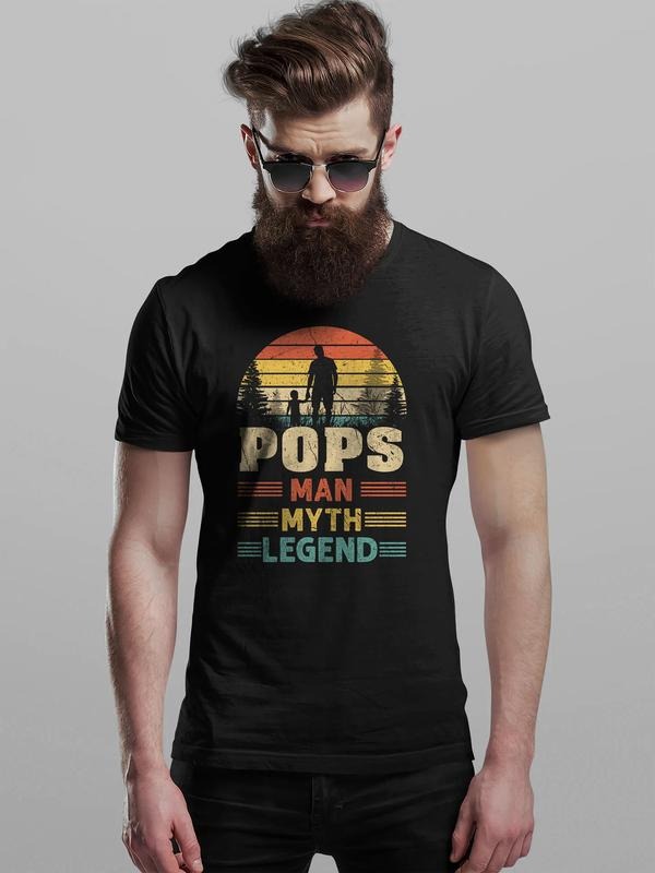 Pops Sunset Man Myth Legend Men's T-shirt Cool Fun Dad Shirt Christmas Gift Present Fathers Day Top Hoodie, T-shirt and...