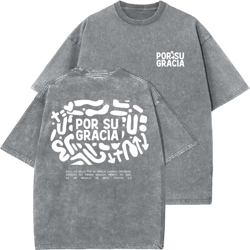 Por Su Gracia Unisex Washed T-Shirt, Christian t shirts, Vintage 90s Graphic Tee, Gift Top Womenswear Cotton Mineral...