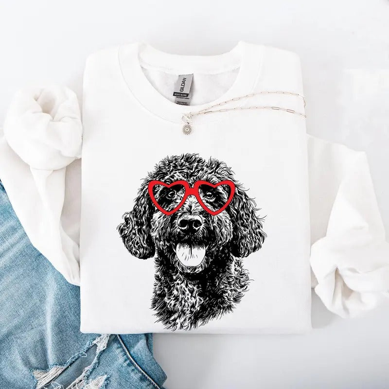Portuguese Water Dog Pet Dog Breed Valentine'S Crew Neck Love Heart Cupid Shirt Hoodie Sweatshirt