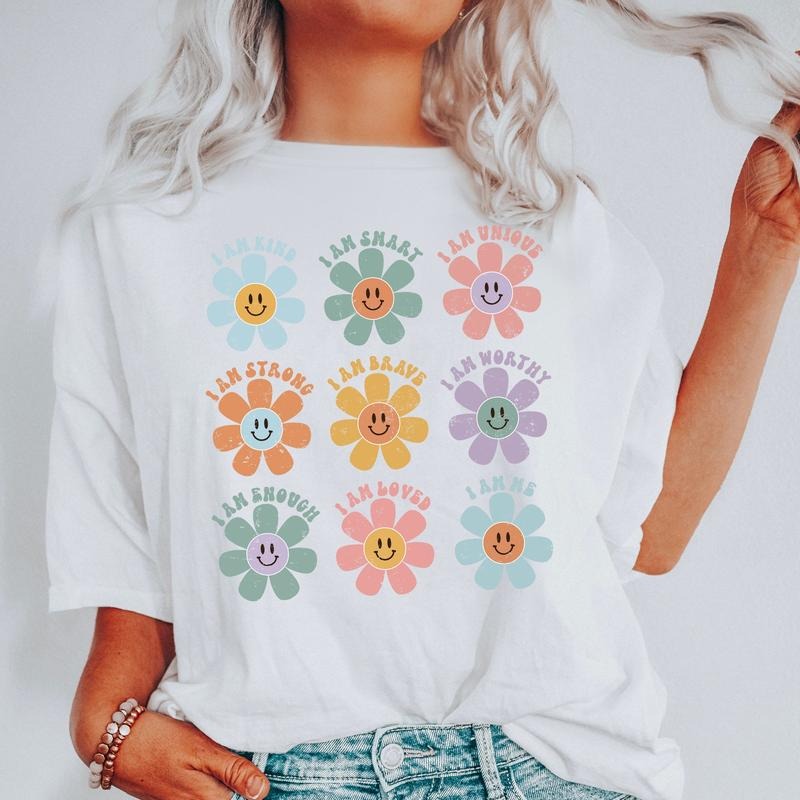 Positive Affirmations, Daisy, Retro, Comfort Colors Tshirtstyle{n002}2 T-Shirts, Hoodie, Sweatshirt | PrintMintTees.com