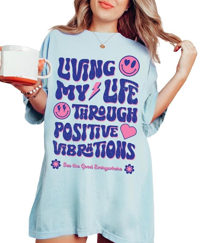 Positive Vibes T Shirt, Trendy Y2k Shirt, Graphic Tee, Hippie Boho T Shirt, Unisex T-Shirt, Gifts For Bff Friends, Short...