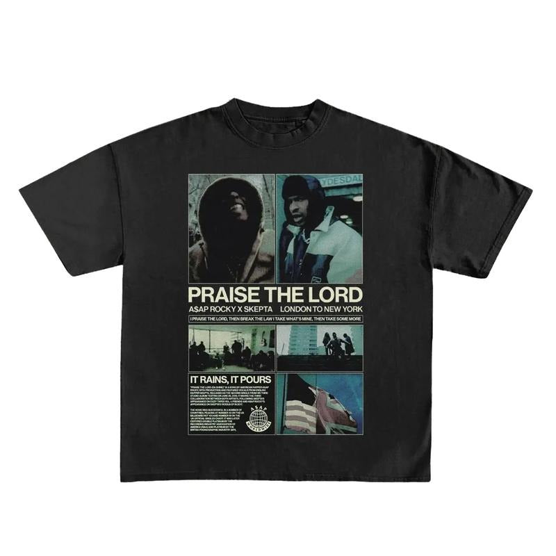 Praise The Lord Print Short Sleeve T-Shirt Menswear Top Underwear Man Tshirt Streetwear Crewneck Round Neck Shortsleeve...