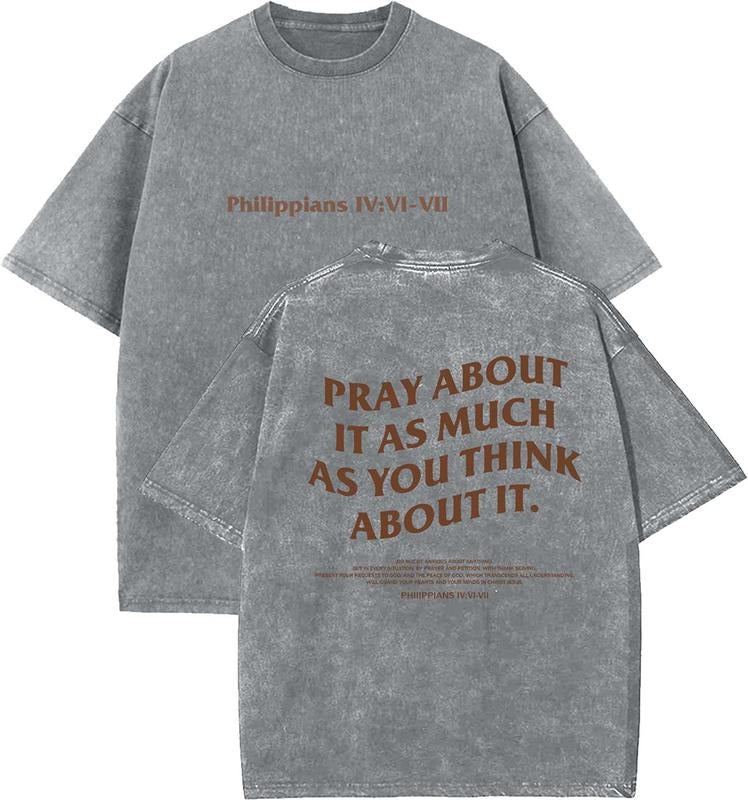 Pray About It As Much As You Think About It Unisex Washed T-Shirt, Christian t shirts, Vintage 90s Graphic Tee, Gift Top...