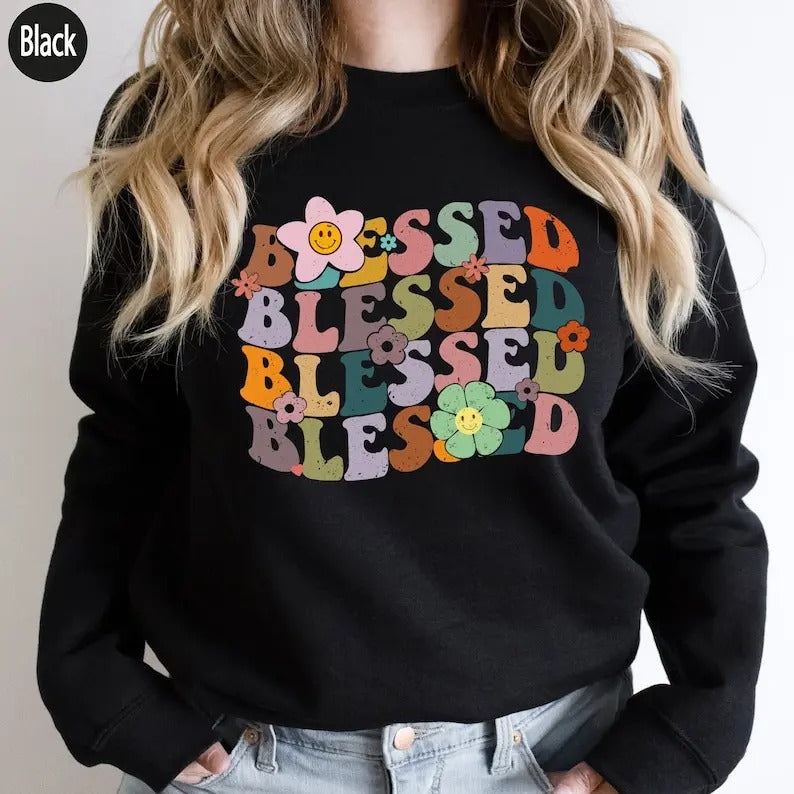 Premium  Blessed Shirt, Preppy Christian Sweatshirt, Women's Religious Shirt, Cute Faith Tshirt, Trendy Christian Gifts,...