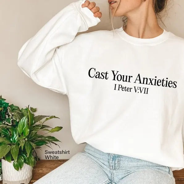 Premium  Cast Your Anxiety Sweatshirt, Aesthetic Bible Verse Shirt for Women, Proverbs 5:17 Shirt, Christian Based...