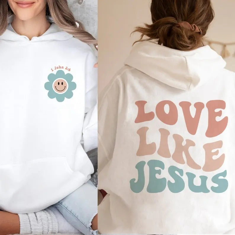 Premium  Christian Hoodie | Love Like Jesus Hoodie | Religious Hooded Sweatshirt | Bible Verse Hoodie | Groovy Hoodie |...