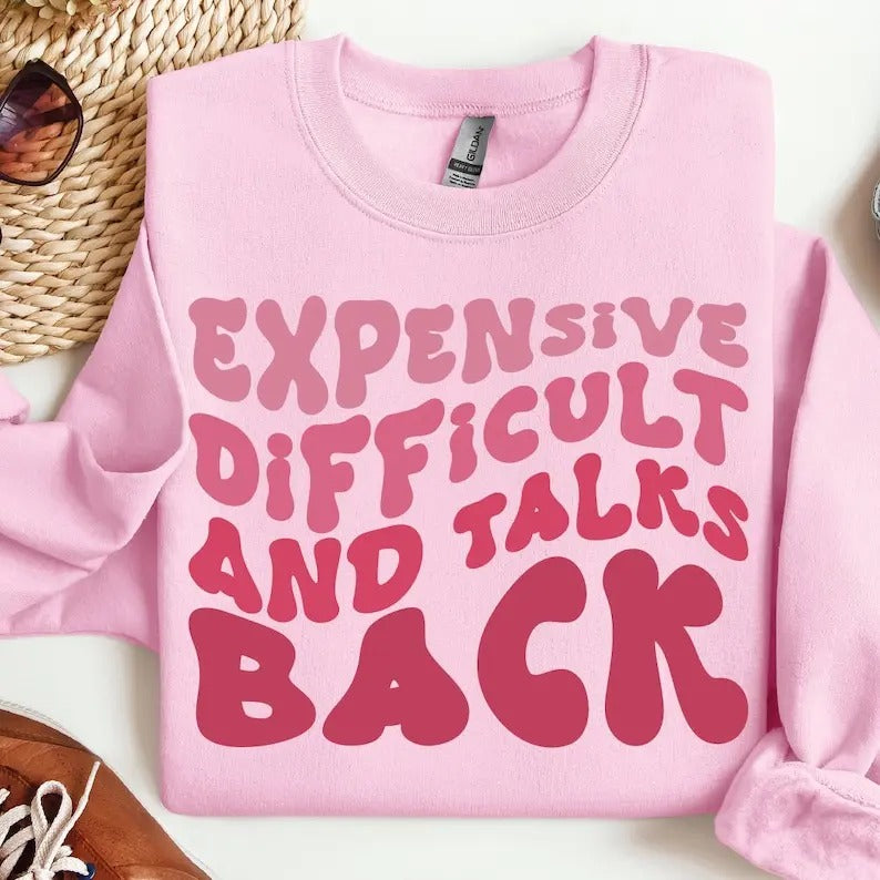 Premium  Cute Mothers Day Sweatshirt & Hoodie, Expensive Difficult And Talks Back, Mothers Day, Mom Life Retro Groovy...