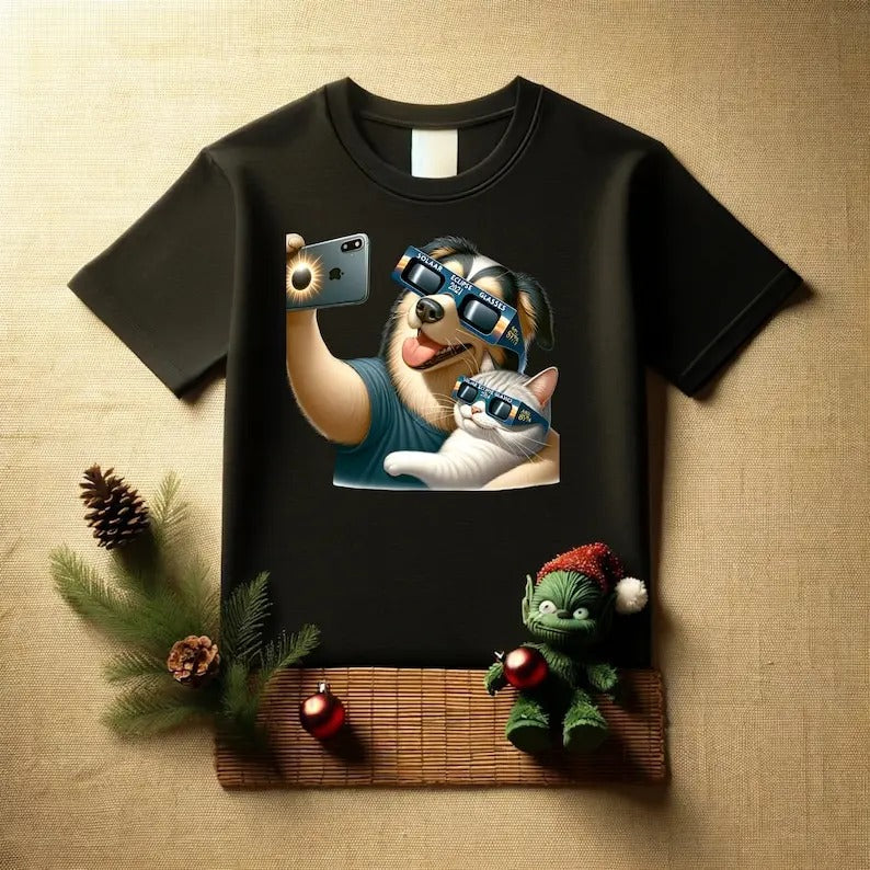 Premium  Dog and  cat friend Solar eclipse 2024,T-shirt Hoodie Sweatshirt | PrintMintTees.com