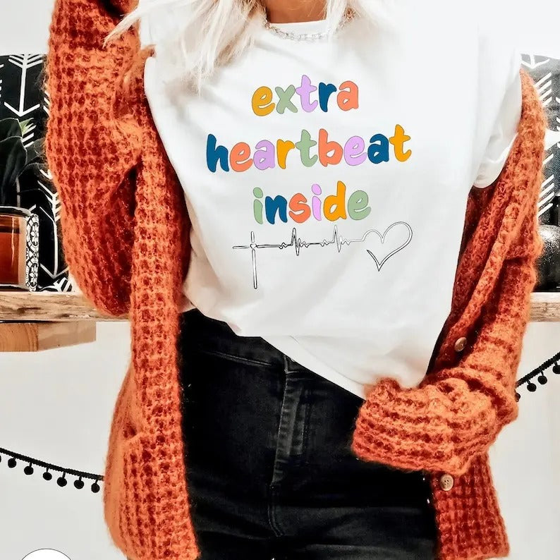 Premium  Extra Heartbeat Inside Shirt, Pregnancy Announcement Sweatshirt, Funny Maternity Tshirt, New Mom Gift, Baby...