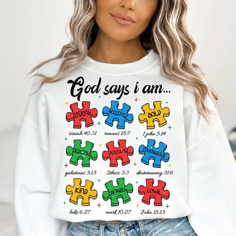 Premium  God Says I am Autism, Christian Autism , Retro Autism  sweatshirt Shirt Hoodie | PrintMintTees.com