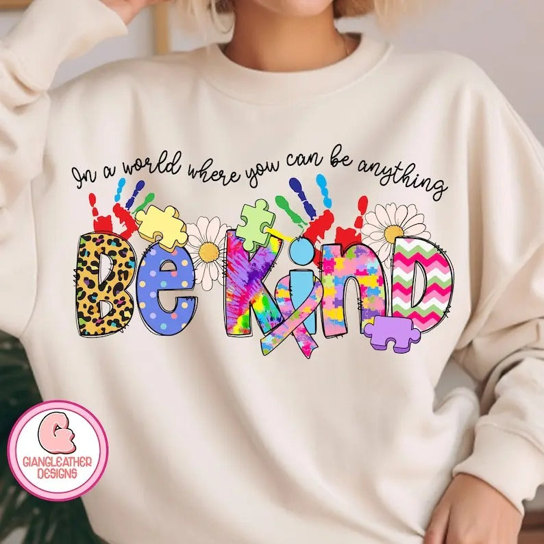 Premium  In a world where you can be anything be kind ,be kind autism ,Autism heart ,autism puzzle pieces heart ,retro...
