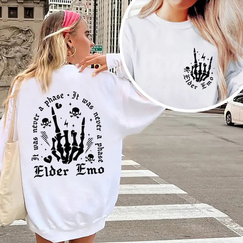 Premium  It Was Never A Phase Sweatshirt, Emo Moms Skeleton Shirt, Mama Shirt, Elder Emo, Mothers Day Gift Shirt, Emo...