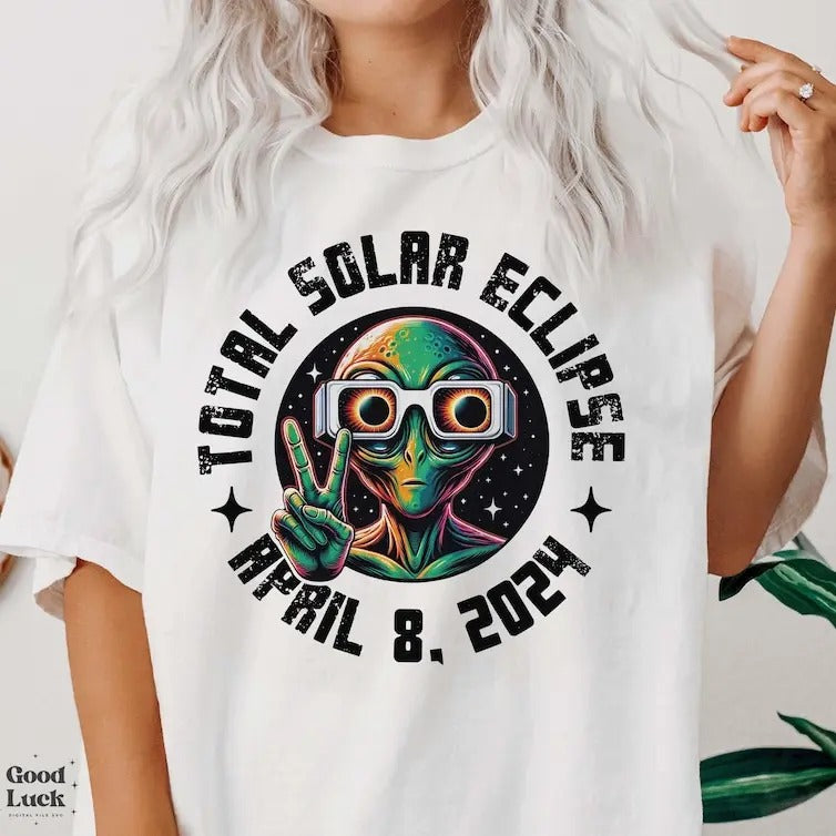 Premium  Total Solar Eclipse 2024 April 8, 2024 PNG, Solar Eclipse Shirts, Trendy Shirt, Alien Lover shirt Hoodie Sweatshirt