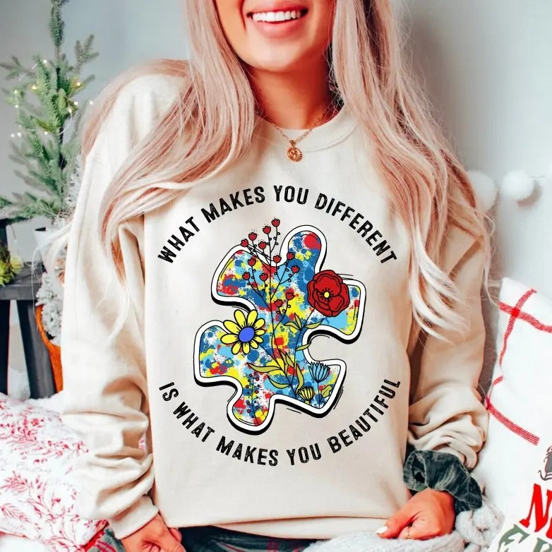 Premium  What Makes You Different Is What Makes You Beautiful , Autism Png, Autism Awareness, Autism Puzzle sweatshirt...