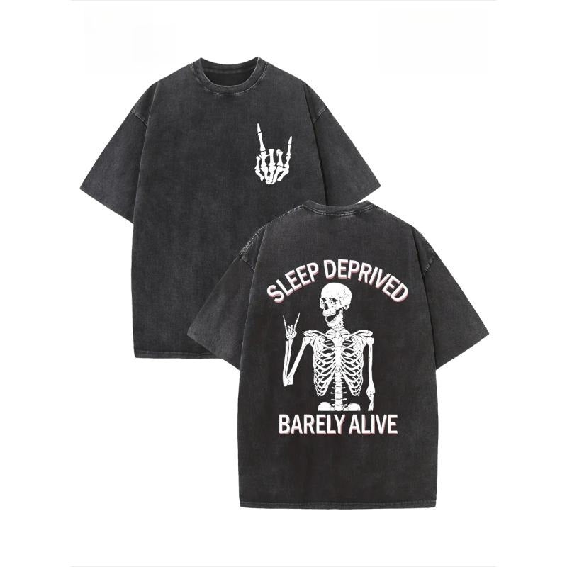 Premium 230g Cotton Short Sleeve T-shirt - Exquisite Retro Thick Print "Sleep Deprived"