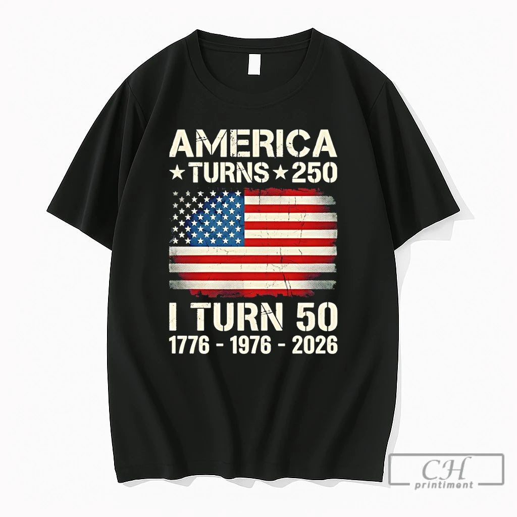 Premium American Flag Birthday America Turns 250 I Turn 50 1776 1976 2026 T Shirts
