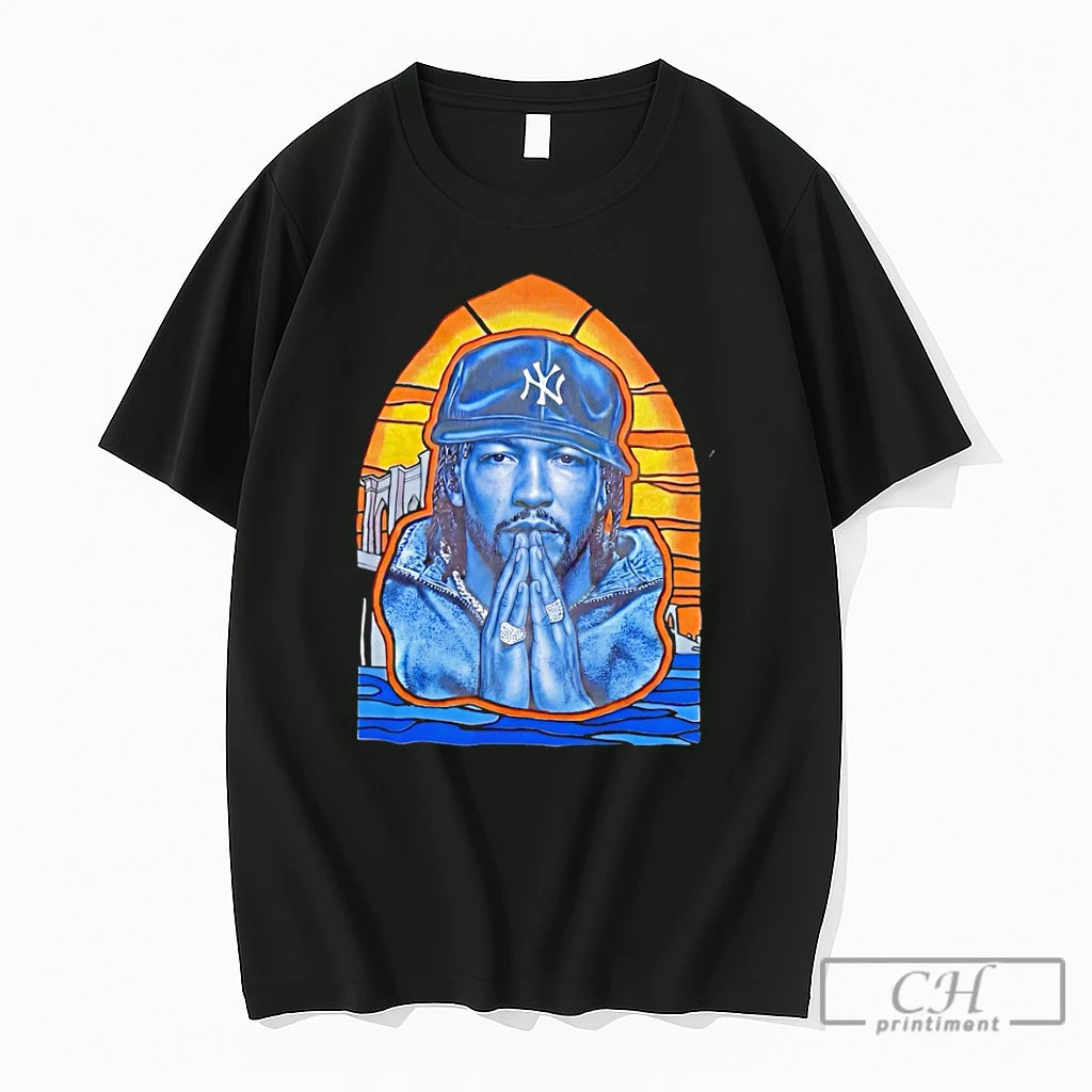 Premium Artist Portrait Brooklyn Bridge New York Yankees Logo Praying Hands Blue T Shirts Sweater