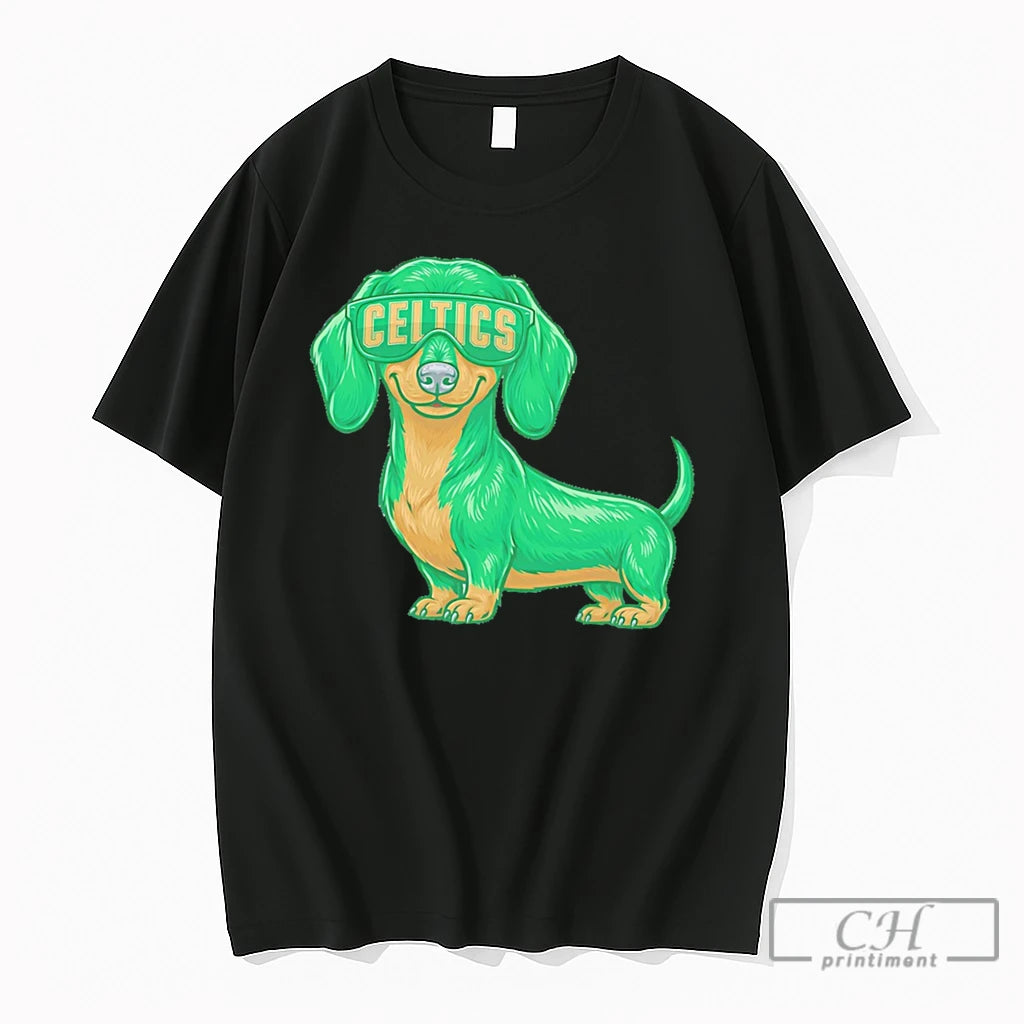 Premium Boston Celtics Dachshund Dog Cartoon Tee