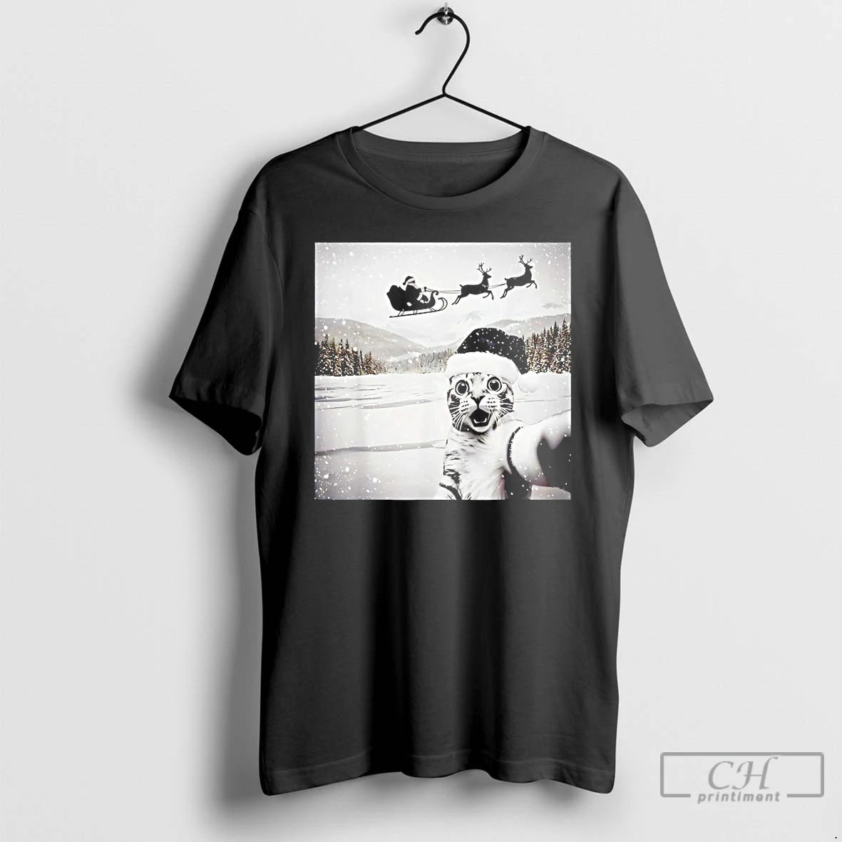 Premium Cat Selfie With Santa T-Shirts, Hoodie, Sweatshirt | PrintMintTees.com