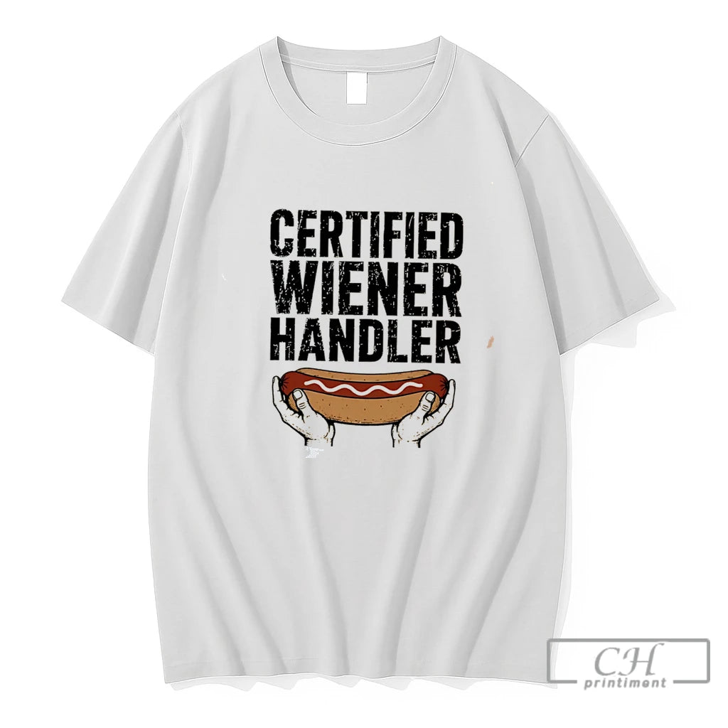 Premium Certified Wiener Handler Hotdog Illustrated Tee