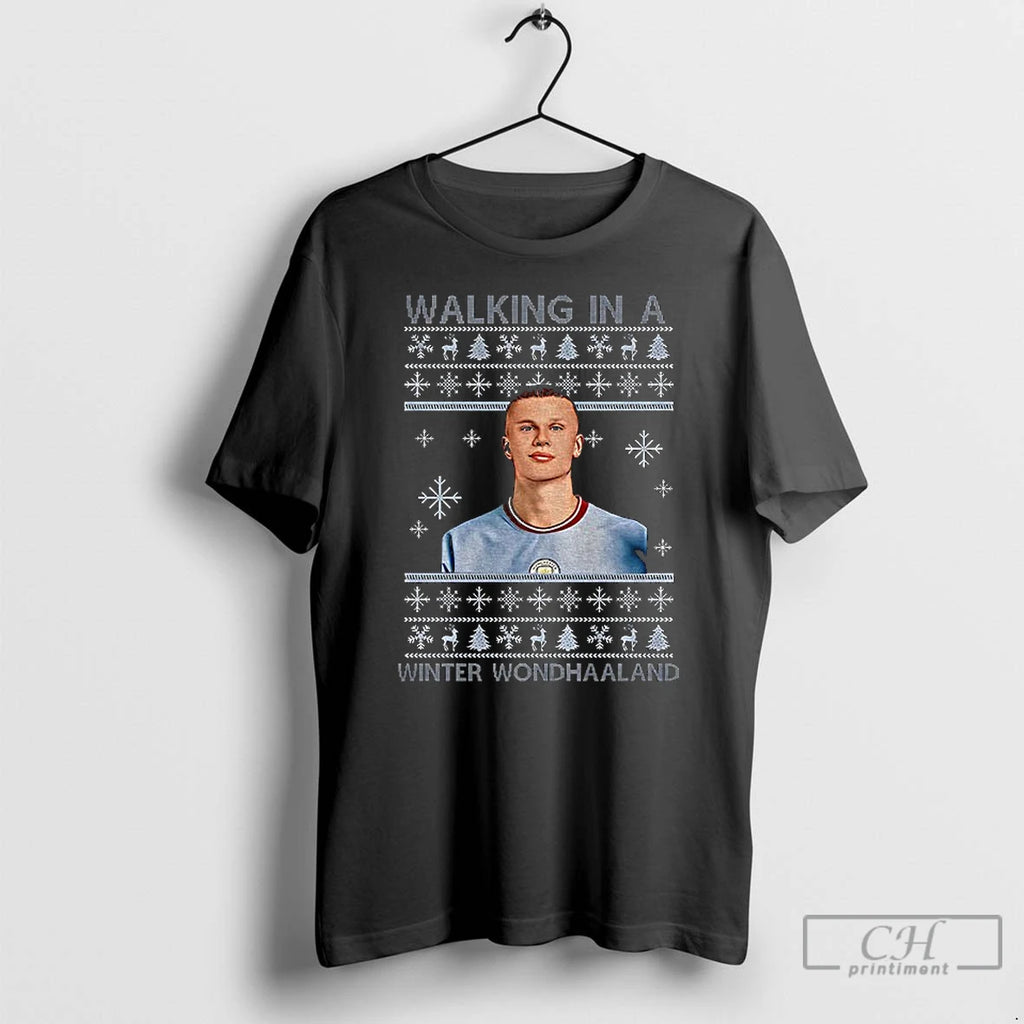 Premium Erling Haaland Manchester City Fc Walking In A Winter Wondhaaland Christmas T Shirts Sweater Hoodie, Sweatshirt