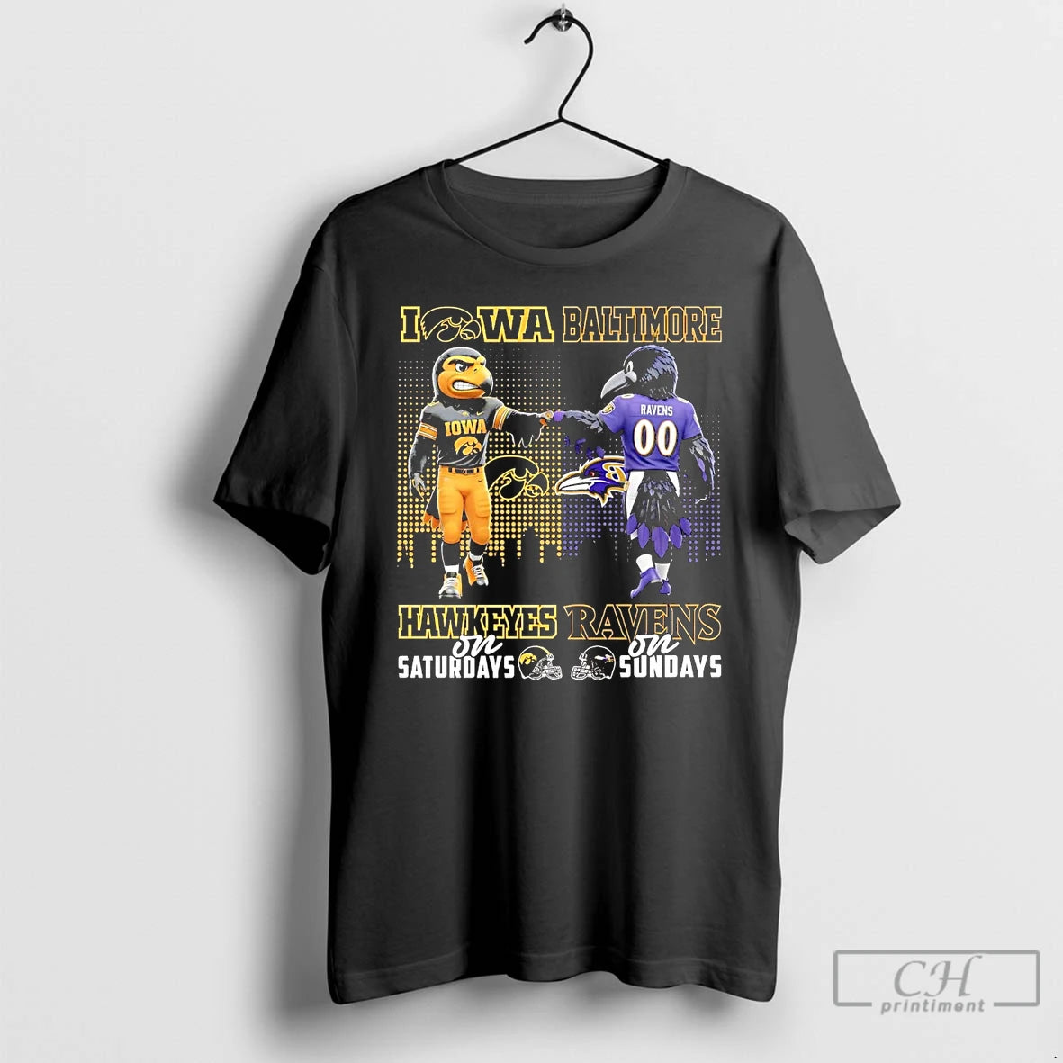 Premium Iowa Hawkeyes On Saturdays Baltimore Ravens On Sundays Mascot T-Shirts, Hoodie, Sweatshirt | PrintMintTees.com