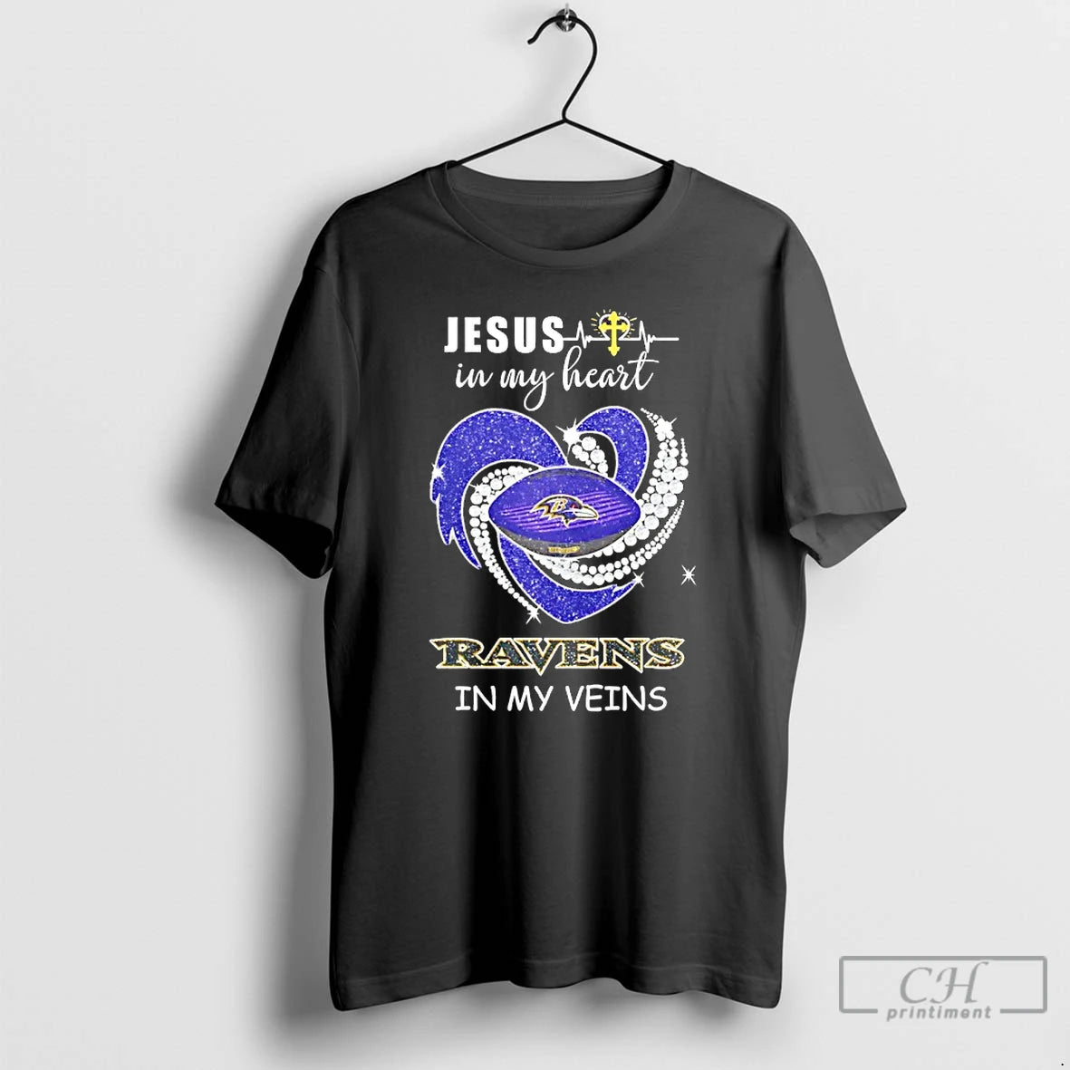 Premium Jesus In My Heart Baltimore Ravens In My Veins Diamond Heart T Shirts Sweater Hoodie, Sweatshirt | PrintMintTees.com