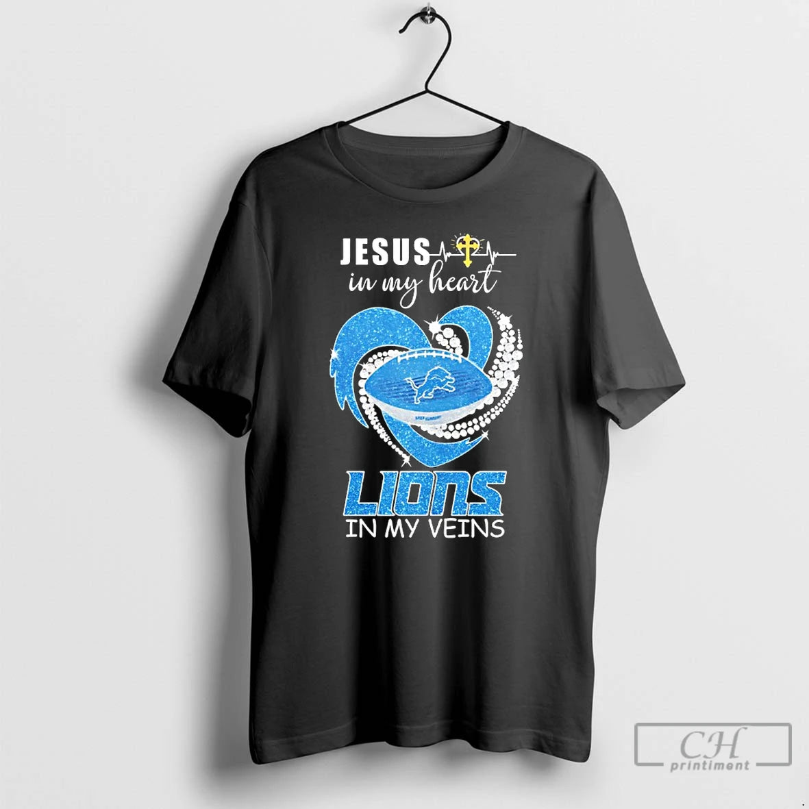 Premium Jesus In My Heart Detroit Lions In My Veins Diamond Heart T Shirts Sweater Hoodie, Sweatshirt | PrintMintTees.com