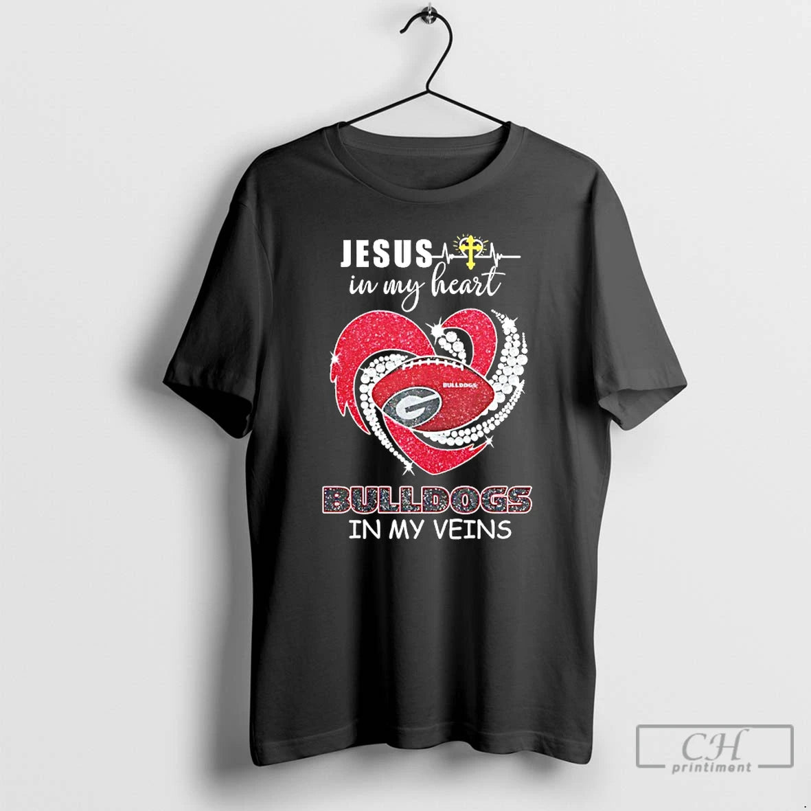 Premium Jesus In My Heart Georgia Bulldogs In My Veins Diamond Heart T Shirts Sweater Hoodie, Sweatshirt | PrintMintTees.com