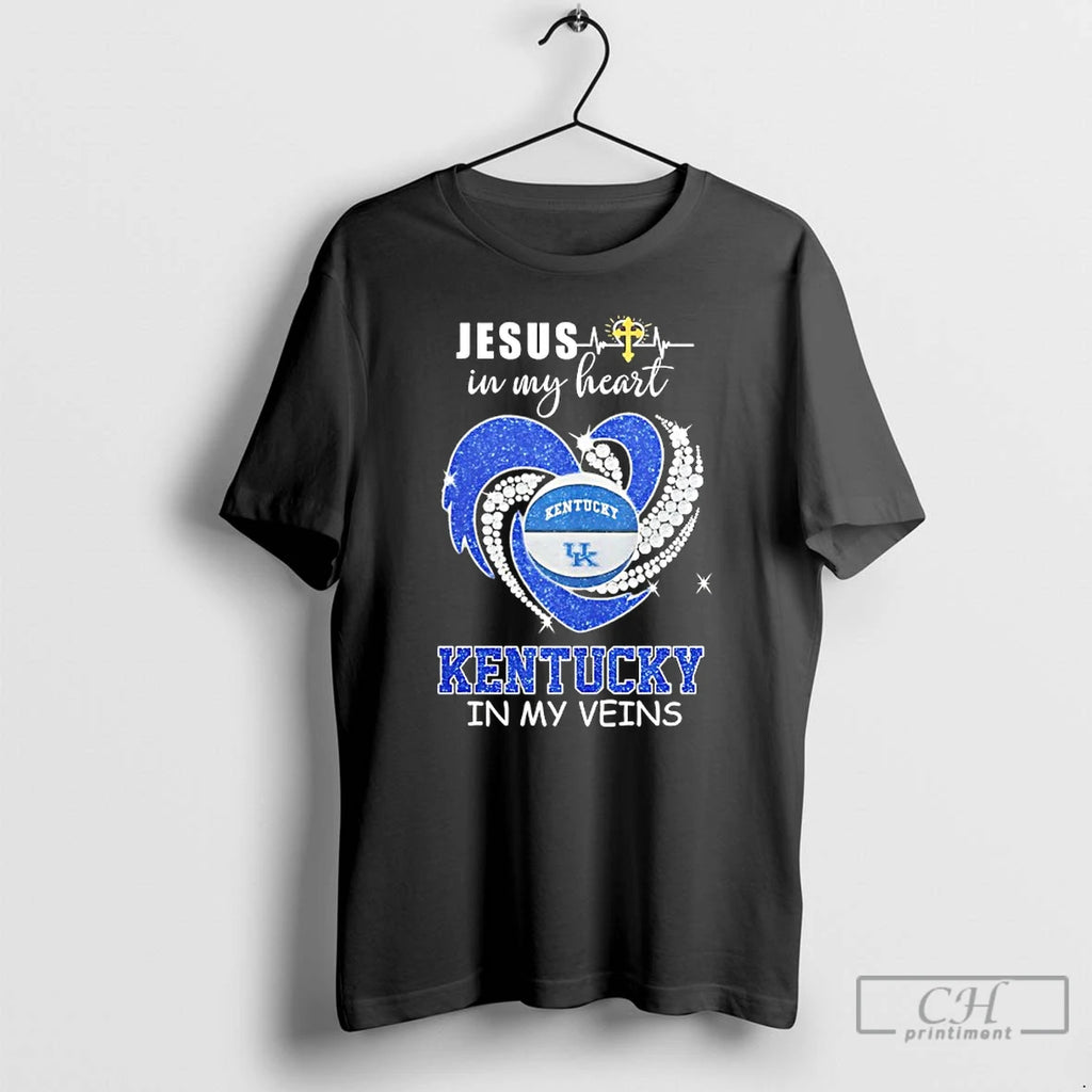 Jesus My Heart Kentucky Wildcats My Veins Diamond Heart T-Shirts, Hoodie, Sweatshirt