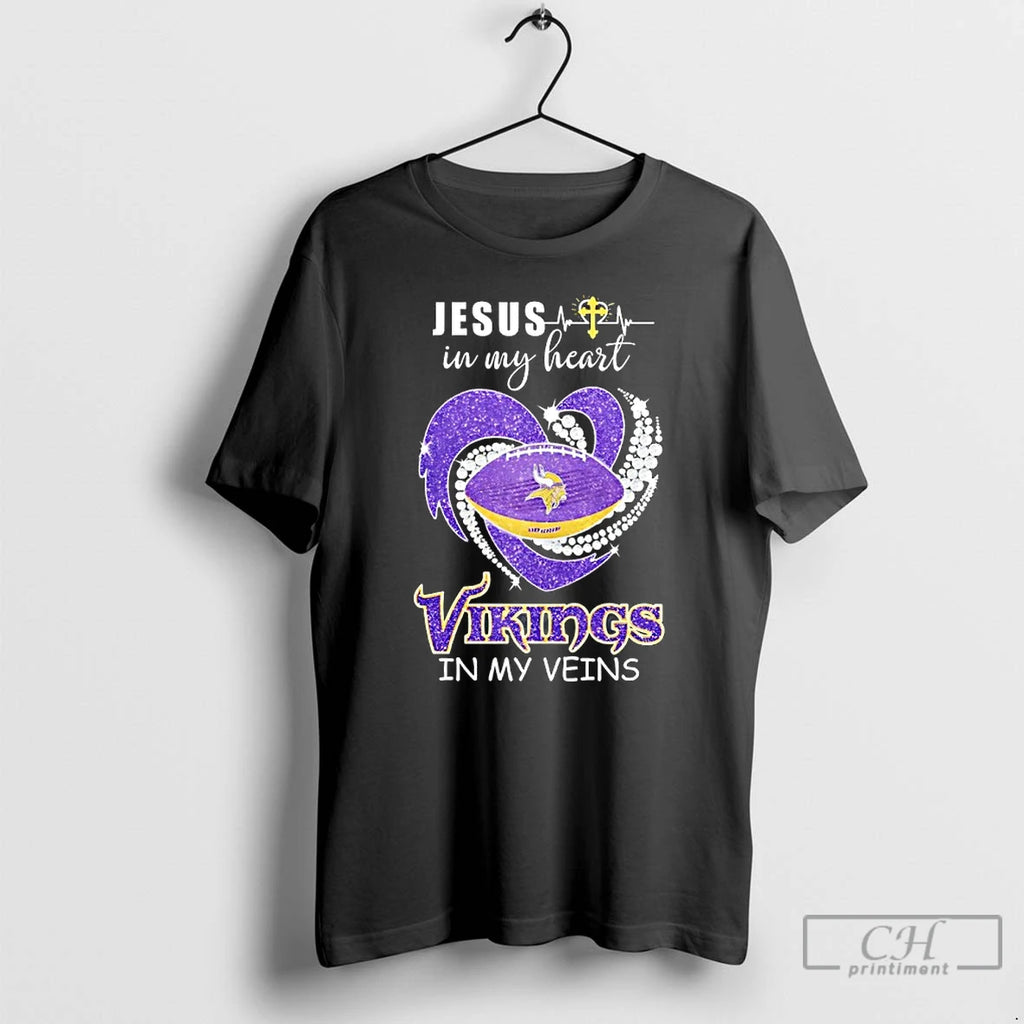 Jesus My Heart Minnesota Vikings My Veins Diamond Heart T-Shirts, Hoodie, Sweatshirt