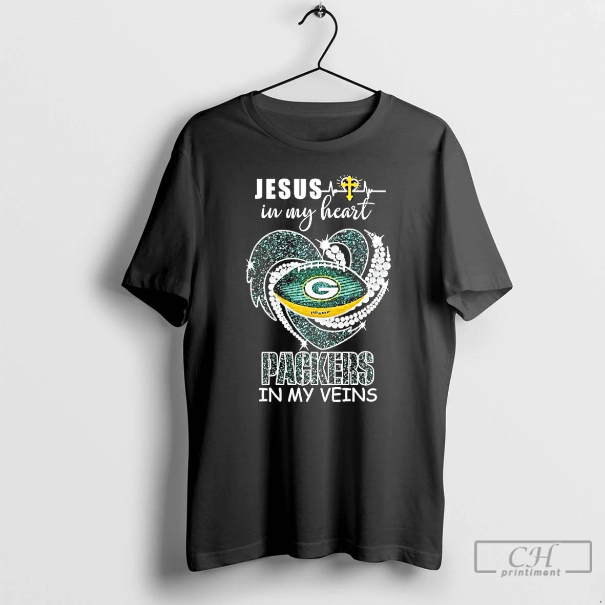 Premium Jesus In My Heart Packers In My Veins Diamond Heart Tee T Shirts Sweater Hoodie, Sweatshirt | PrintMintTees.com