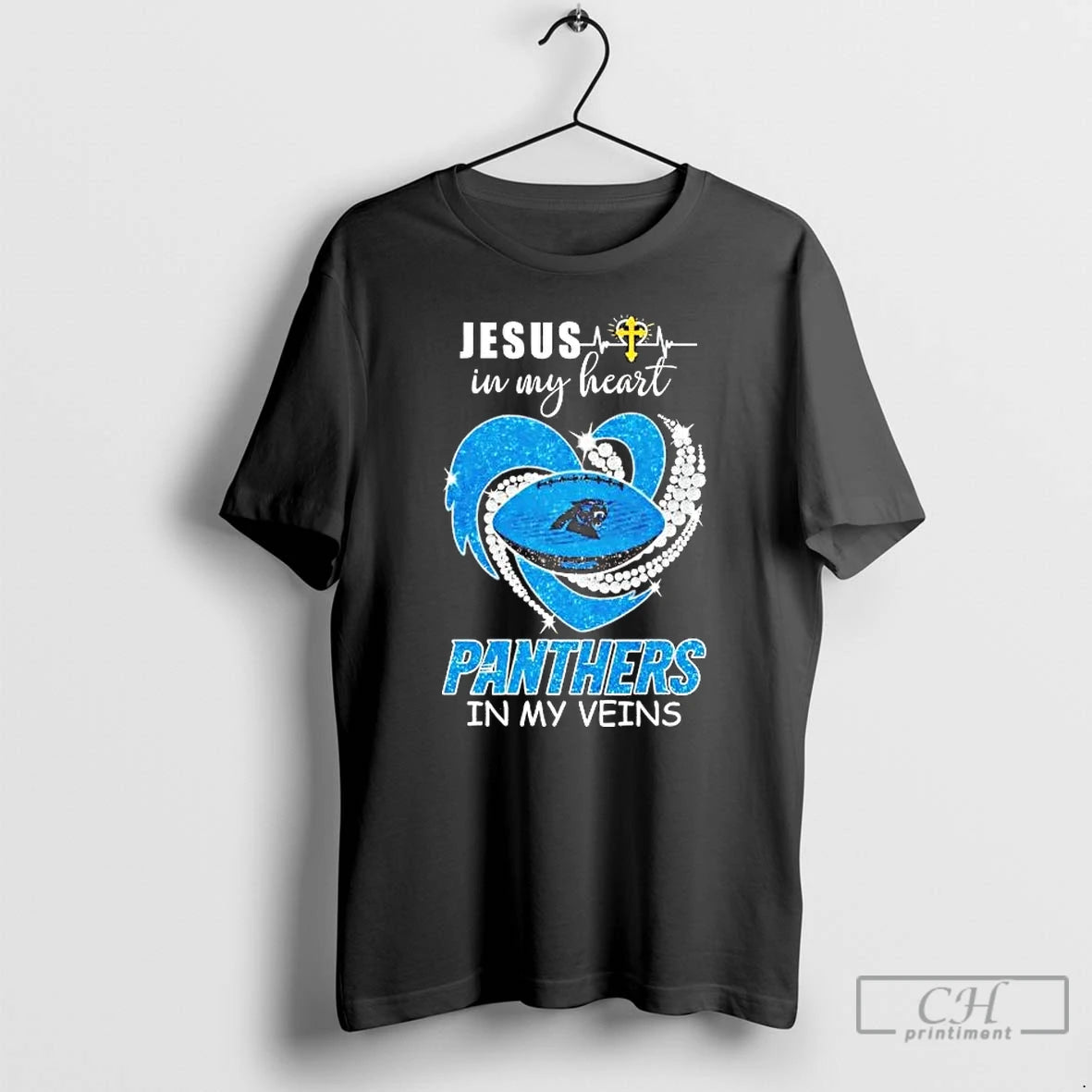 Premium Jesus In My Heart Panthers In My Veins Diamond Heart Tee T Shirts Sweater Hoodie, Sweatshirt | PrintMintTees.com