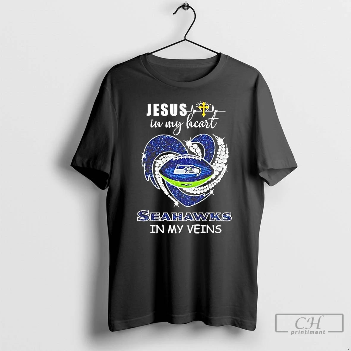 Premium Jesus In My Heart Seahawks In My Veins Diamond Heart Tee T Shirts Sweater Hoodie, Sweatshirt | PrintMintTees.com