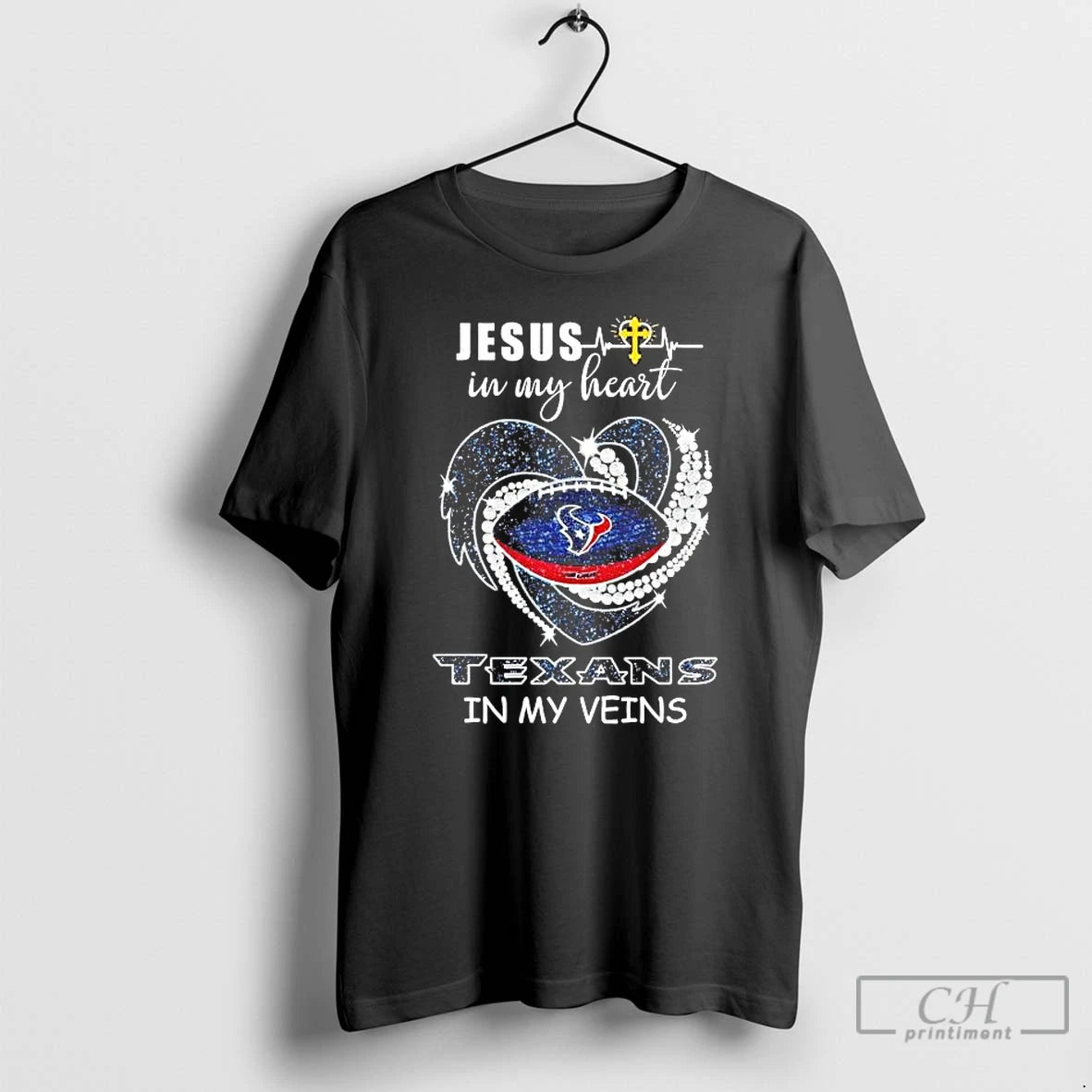 Premium Jesus In My Heart Texans In My Veins Diamond Heart Tee T Shirts Sweater Hoodie, Sweatshirt | PrintMintTees.com